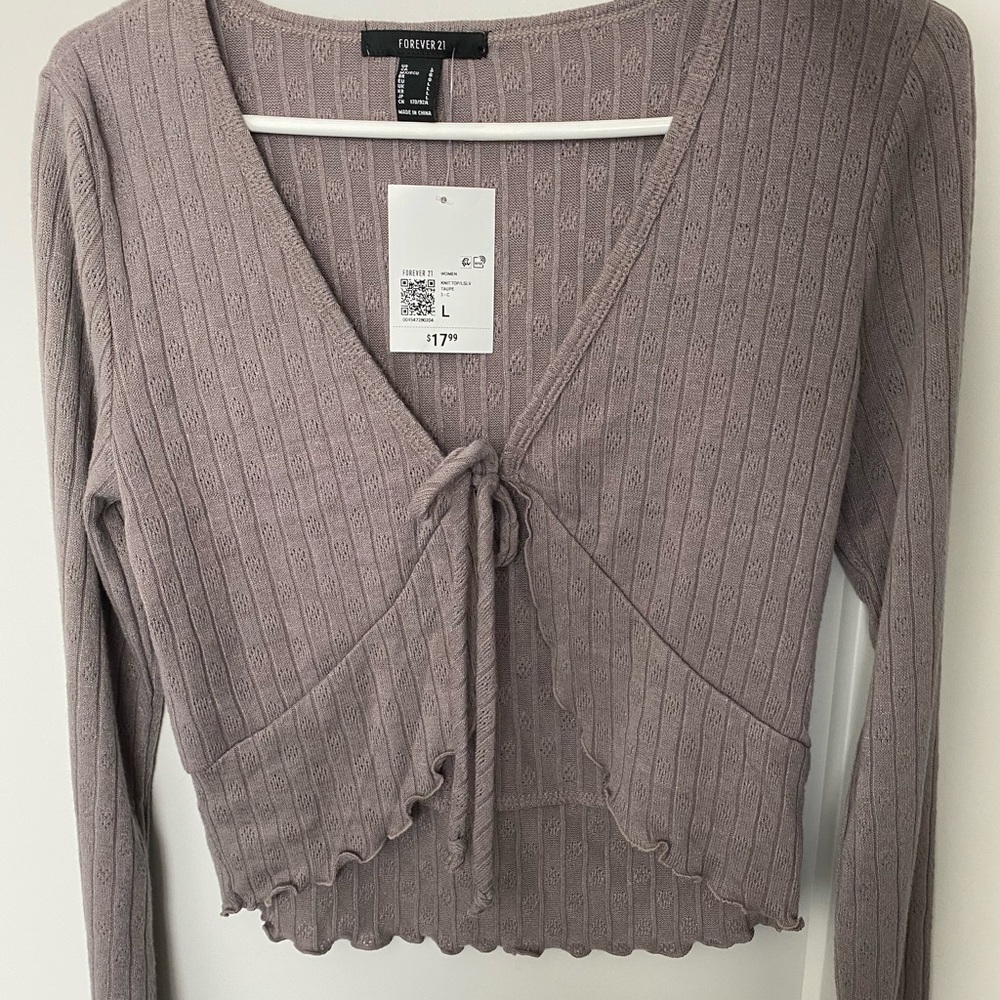 Forever21 Taupe Long Sleeve Tie Top